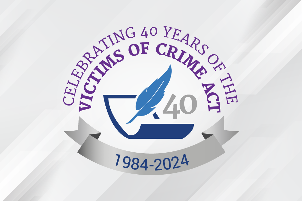 VOCA 40th Anniversary Logo featuring a quill next to the number 40, both above a piece of paper.